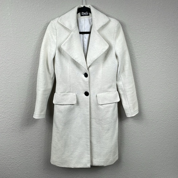 D&G Dolce & Gabbana Cream Ivory Wool Blend Pea Coat Mid Length Sz S